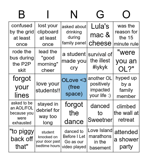 UNC Orientation Leader Bingo! Bingo Card