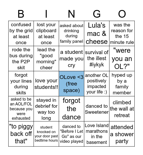 UNC Orientation Leader Bingo! Bingo Card
