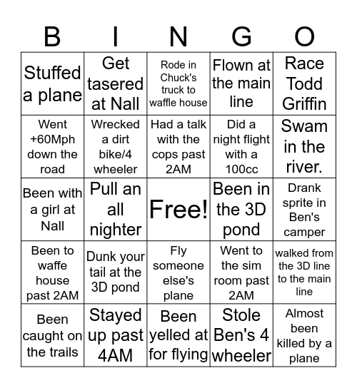 Joe Nall Bingo Card