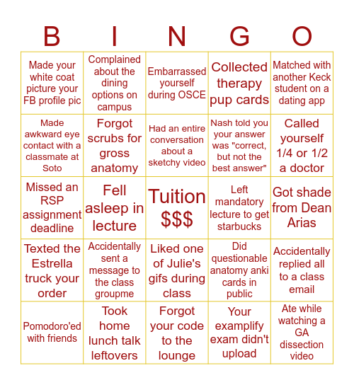 Keck Bingo Card