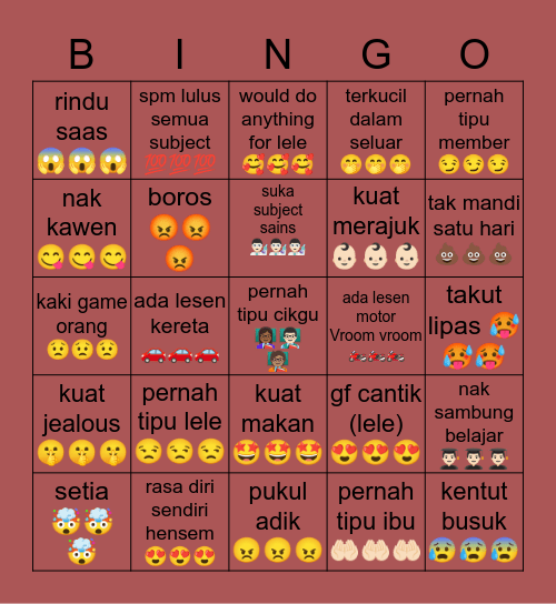 imal’s 18th Bingo Card