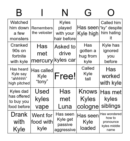 Kyles bingo Card
