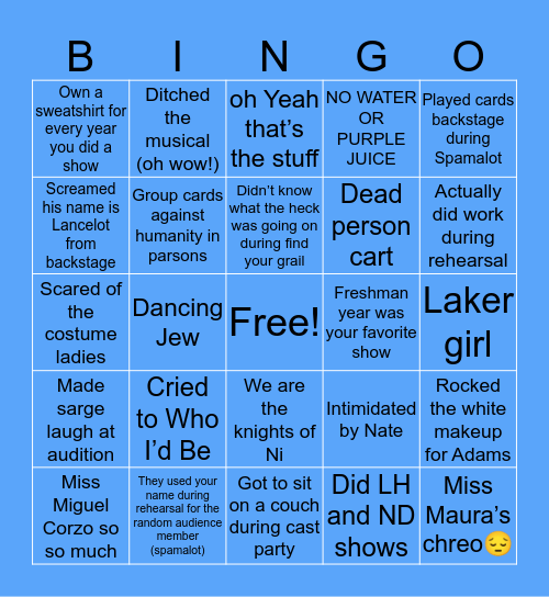 LH theatre Bingo Card