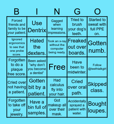 Dental hygiene Bingo Card