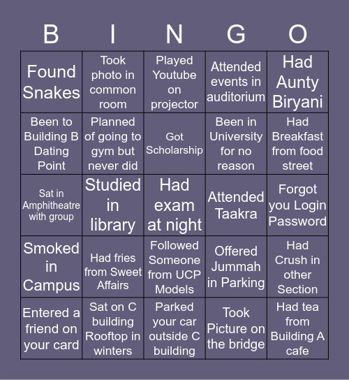 University Of Central Punjab Bingo! Bingo Card