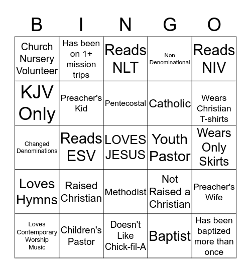 Jesus BINGO Card