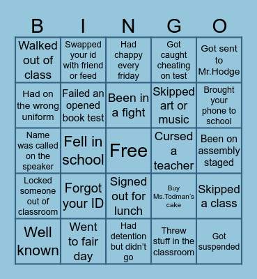 E S H S Bingo Card