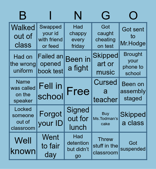 E S H S Bingo Card