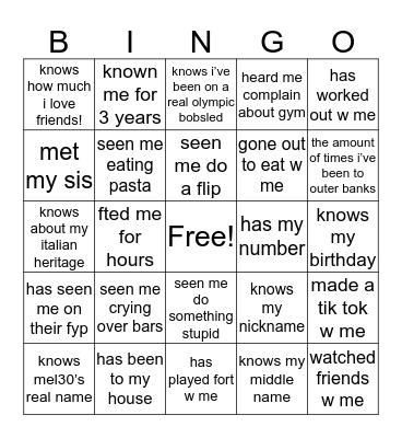 Ris’s Bingo Card