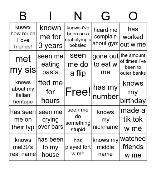 Ris’s Bingo Card