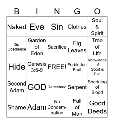 ADAM  and  EVE Bingo Card