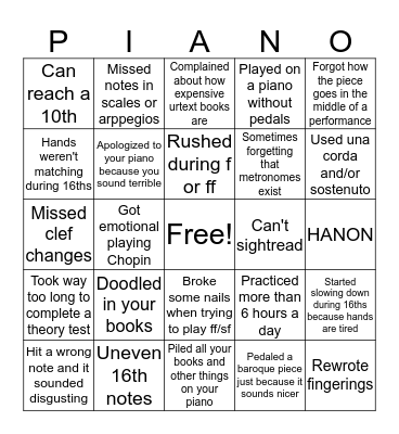 Piano Bingo by Mi Bingo Card