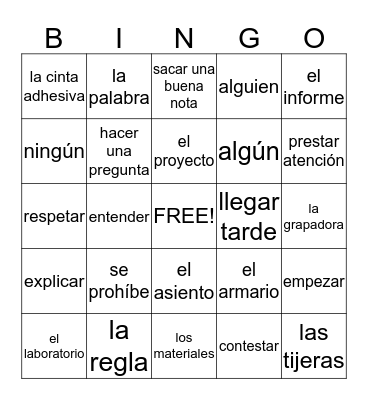 2-vocabulario de 1A Bingo Card