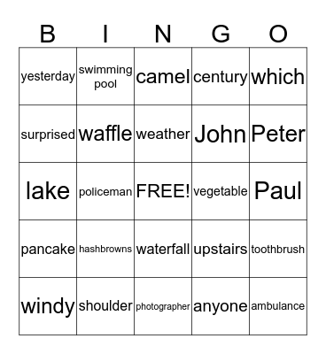 Monday's Class Bingo Time (Review, Movers & Flyers)  Bingo Card