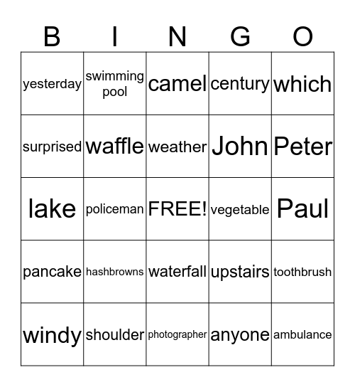 Monday's Class Bingo Time (Review, Movers & Flyers)  Bingo Card