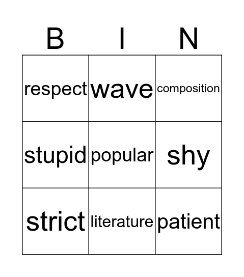 Popular Mr. Wu Bingo Card