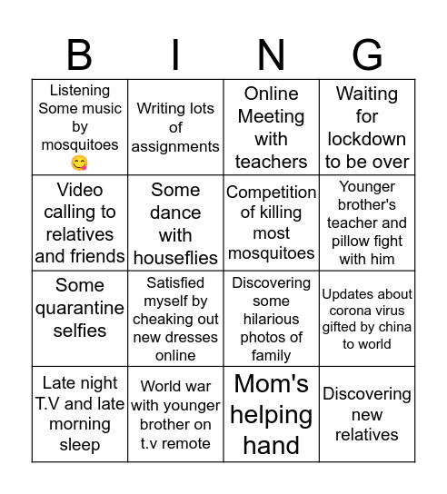 Quarantine bingo Card