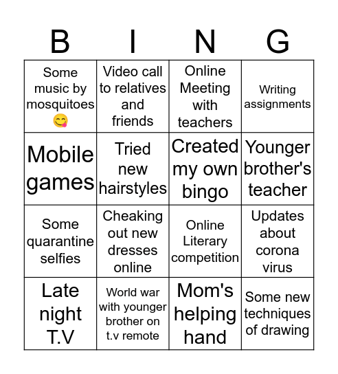 Quarantine bingo Card