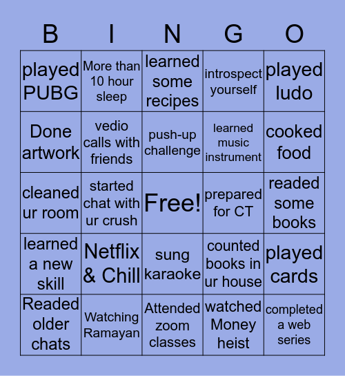 Boredom Buster Bingo Card