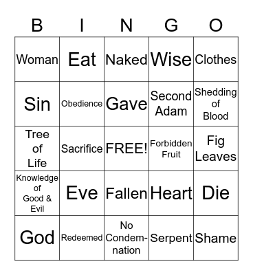 ADAM  and  EVE Bingo Card