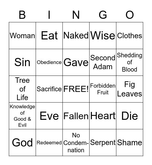 ADAM  and  EVE Bingo Card