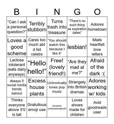 Jenny Bingo! Bingo Card