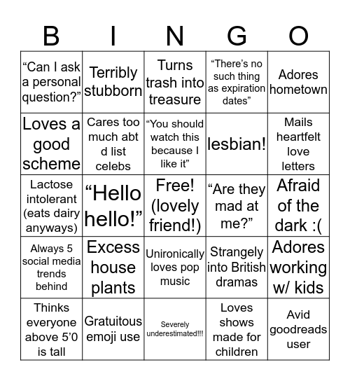 Jenny Bingo! Bingo Card