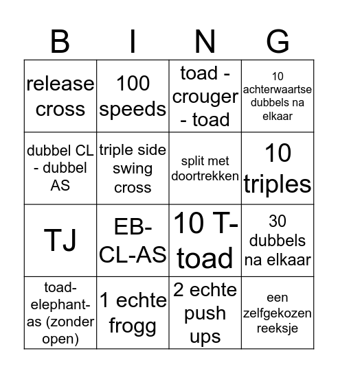 Bingo Rope Skipping Challenge Bingo Card