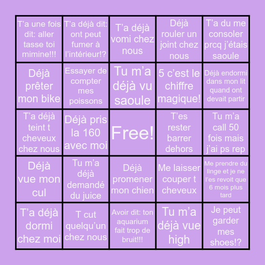 Juliet Bingo Card