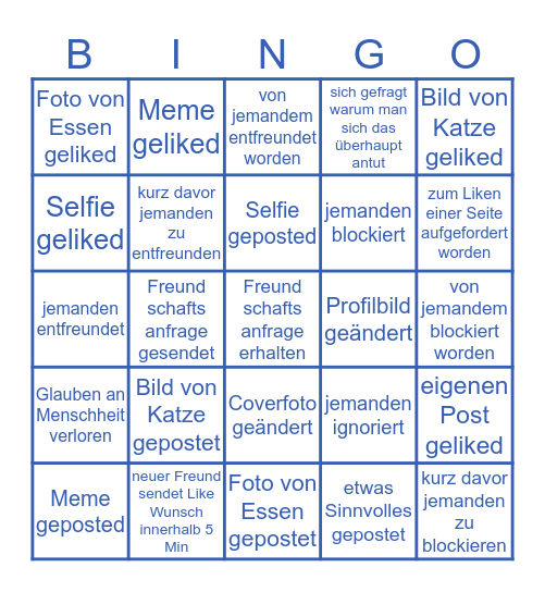 Tägliches Facebook Bingo Card