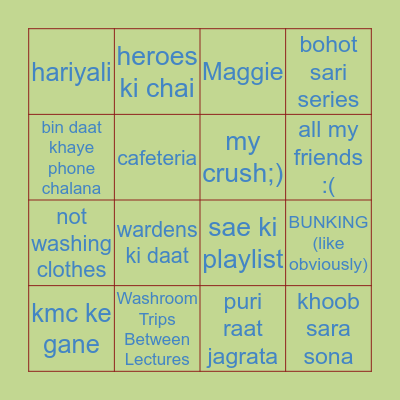 I MISS....... Bingo Card