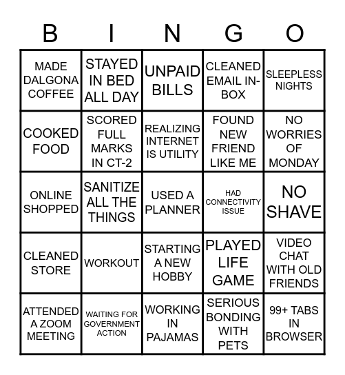 #Quarantine days Bingo Card