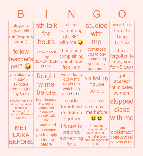 ROCHELLE'S BINGO BONGO Bingo Card