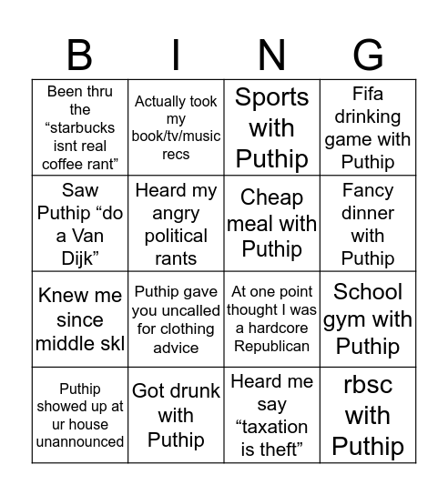 Puthip’s Bingo Card