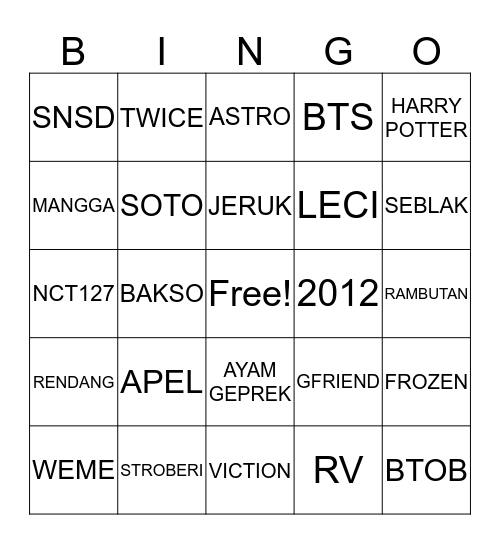 PMxDJ99 Bingo Card