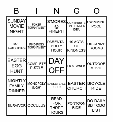 QUARANTINGO 2020 SPRING BREAK Bingo Card
