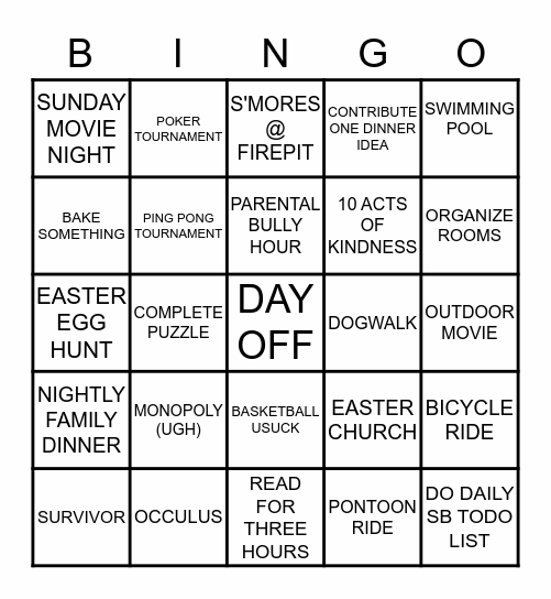QUARANTINGO 2020 SPRING BREAK Bingo Card