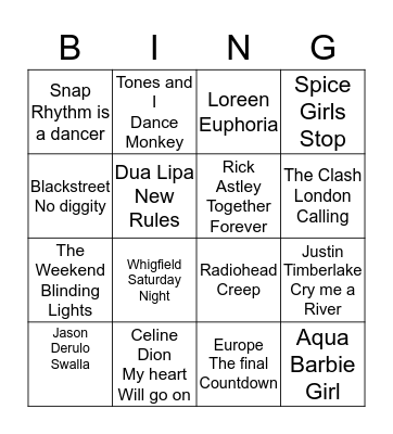 Music Bingo Card