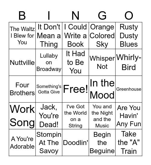 Big Band Bingo Card