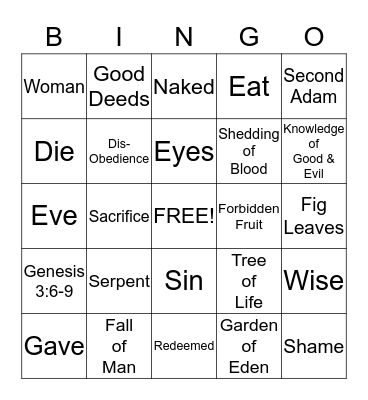 ADAM  and  EVE Bingo Card