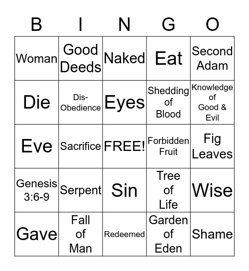 ADAM  and  EVE Bingo Card