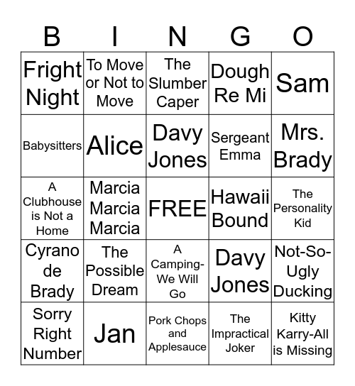 The Brady Bunch Bingo Card