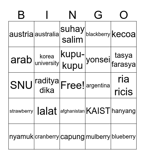 Untitled Bingo Card