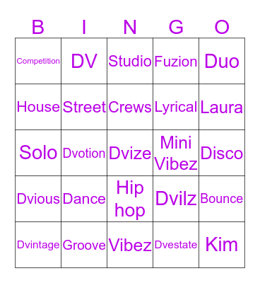 VIBE STUDIOS' BDAY Bingo Card