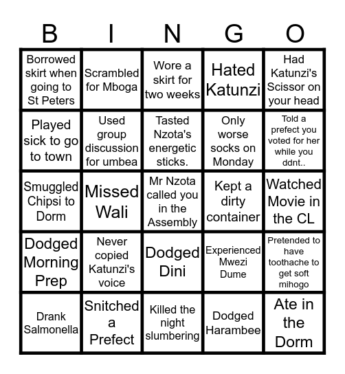 Kilakala☻ Bingo Card