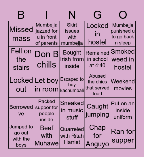 Aloysious girls Bingo Card
