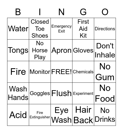Science Safety Rules Bingo Card