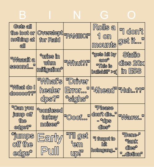 Lux's Raid Bingo Card