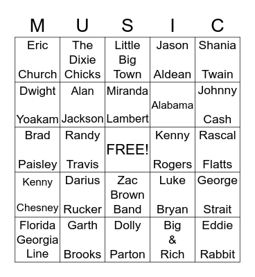Eric & Lori's Country Music Bingo! Bingo Card