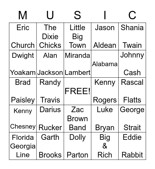 Eric & Lori's Country Music Bingo! Bingo Card